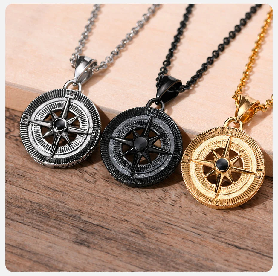 Herren Kompass Kette Edelstahl – Vintage Viking Design