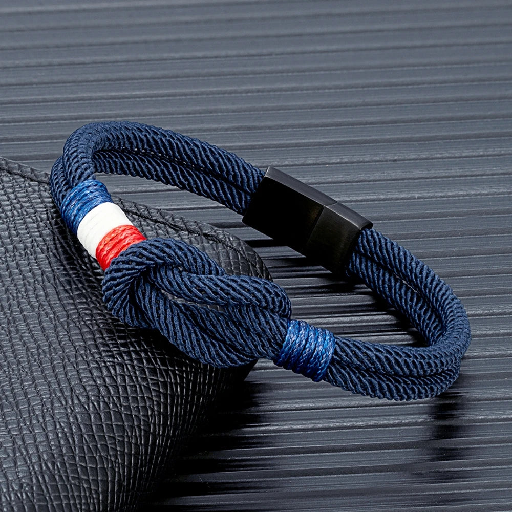 Herrenarmband „Nautic Knot“ – maritimes Seilarmband in Navyblau | Sportlich & verstellbar