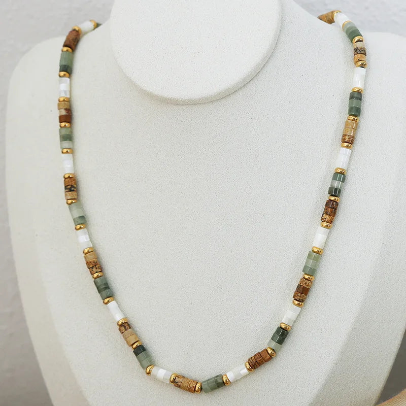 Women's Necklace with Retro Style Natural Stone Handmade Beads Fashionable and Versatile Jewelry Accessories