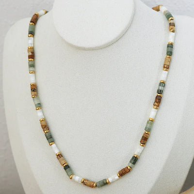 Women's Necklace with Retro Style Natural Stone Handmade Beads Fashionable and Versatile Jewelry Accessories