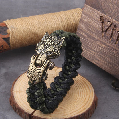 Wikinger Wolf Armband Edelstahl – Herren Kordelarmband