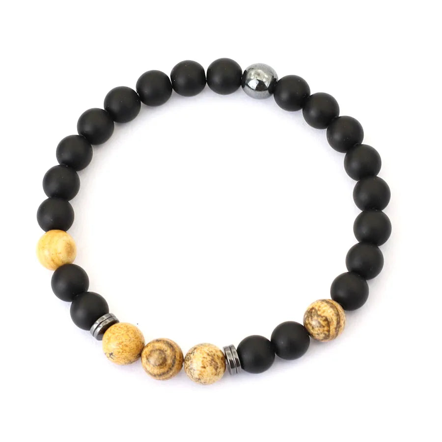 Herrenarmband Onyx & Tigerauge – 8 mm Natursteinarmband mit Hämatit