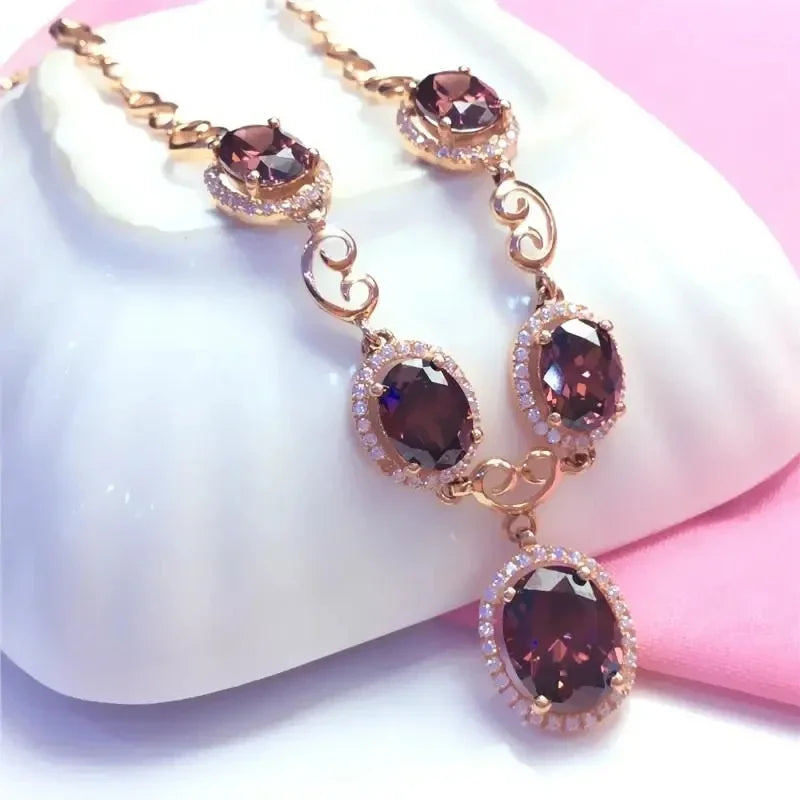 Necklace for Woman Plated 14K Rose Gold Inlaid Ruby Luxury Pendant Charm Elegant Wedding Engagement High Jewelry