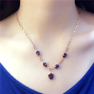 Necklace for Woman Plated 14K Rose Gold Inlaid Ruby Luxury Pendant Charm Elegant Wedding Engagement High Jewelry