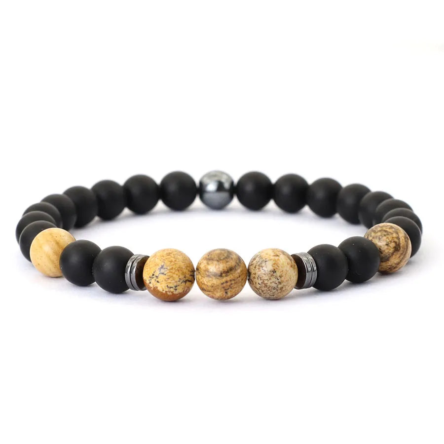 Herrenarmband Onyx & Tigerauge – 8 mm Natursteinarmband mit Hämatit