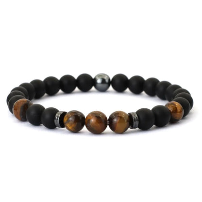 Herrenarmband Onyx & Tigerauge – 8 mm Natursteinarmband mit Hämatit