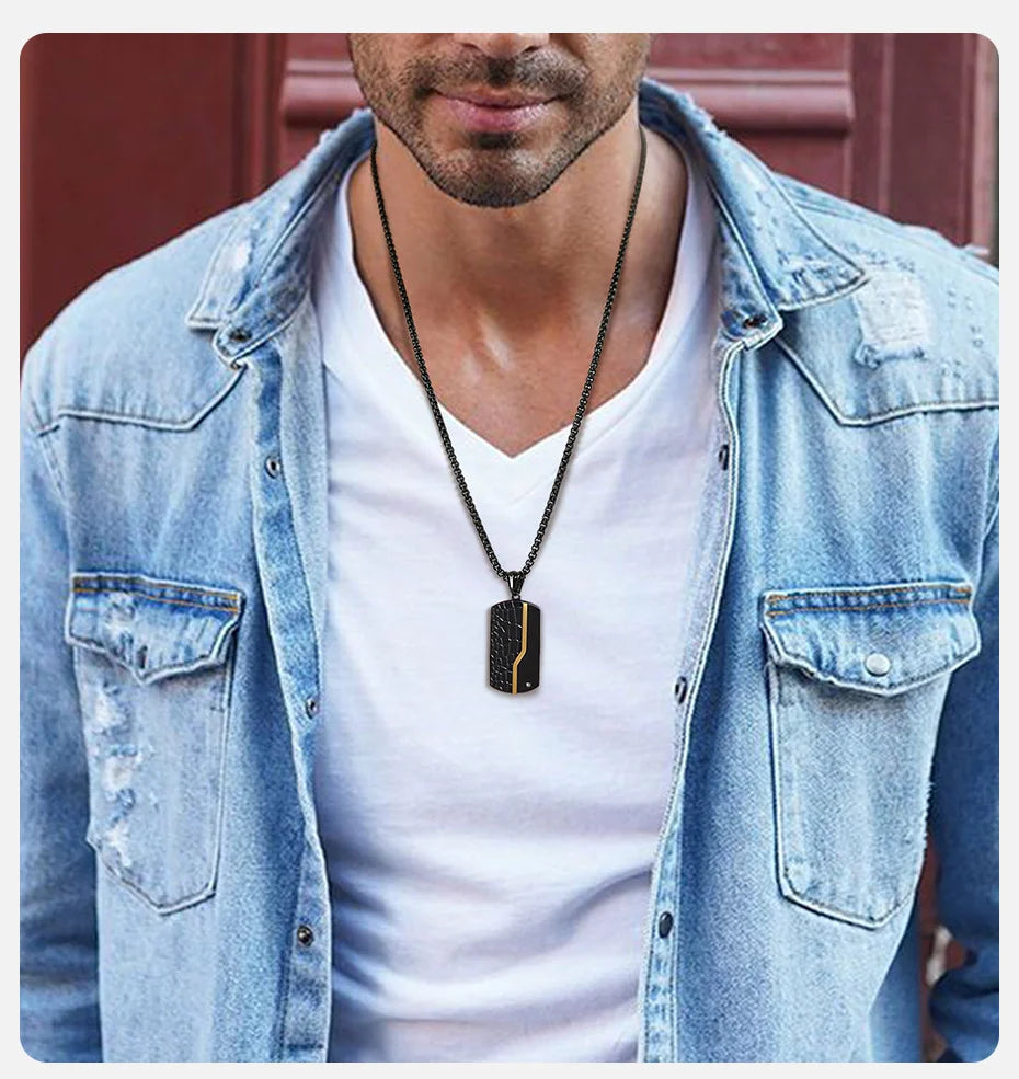Herren Halskette Schwarz Gold Edelstahl Anhänger Geometrisch Modern