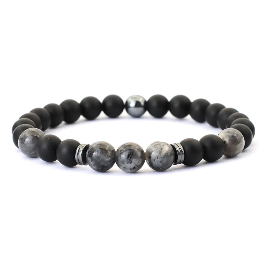 Herrenarmband Onyx & Tigerauge – 8 mm Natursteinarmband mit Hämatit