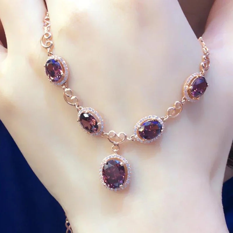 Necklace for Woman Plated 14K Rose Gold Inlaid Ruby Luxury Pendant Charm Elegant Wedding Engagement High Jewelry