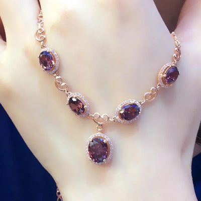 Necklace for Woman Plated 14K Rose Gold Inlaid Ruby Luxury Pendant Charm Elegant Wedding Engagement High Jewelry
