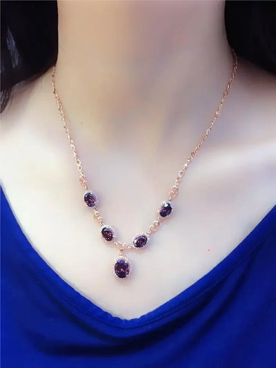 Necklace for Woman Plated 14K Rose Gold Inlaid Ruby Luxury Pendant Charm Elegant Wedding Engagement High Jewelry