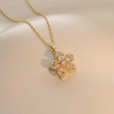 Light Luxury Spin Zircon Flower Pendant Necklace for Women Gold Color Quality High Sense Chain Necklaces Party Jewelry Gifts