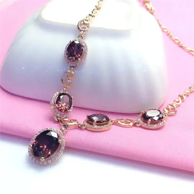 Necklace for Woman Plated 14K Rose Gold Inlaid Ruby Luxury Pendant Charm Elegant Wedding Engagement High Jewelry