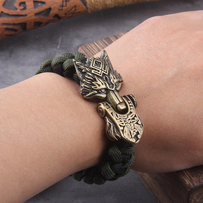 Wikinger Wolf Armband Edelstahl – Herren Kordelarmband