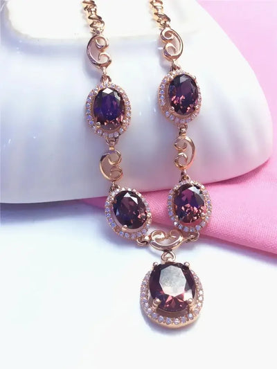 Necklace for Woman Plated 14K Rose Gold Inlaid Ruby Luxury Pendant Charm Elegant Wedding Engagement High Jewelry