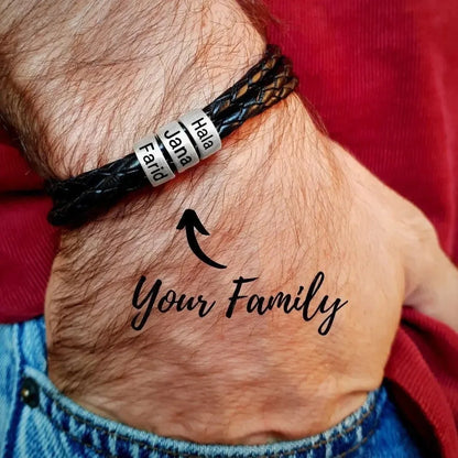 Personalisiertes Herrenarmband „Family Bond“ – Lederarmband mit Gravur | Namen & Botschaft individuell