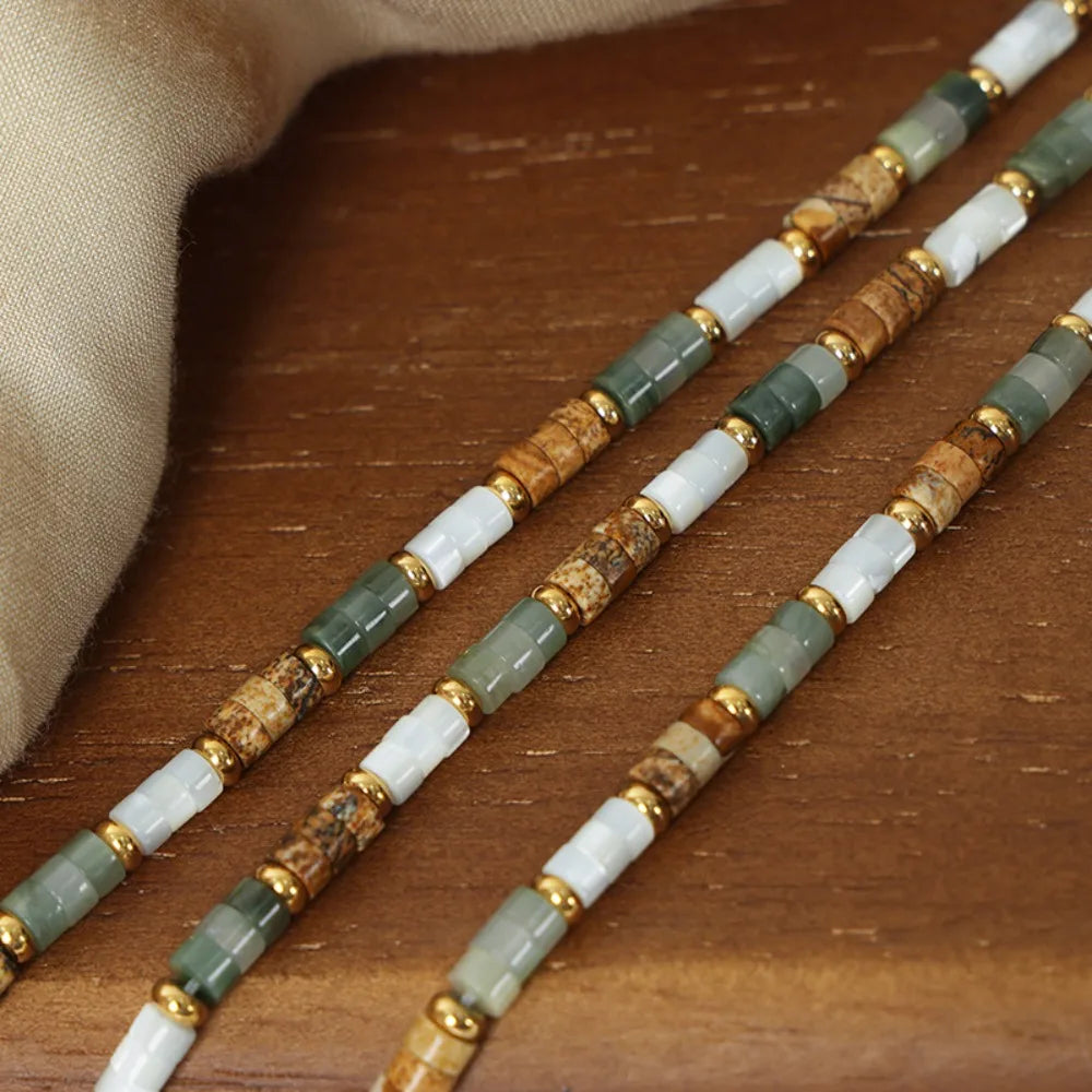 Women's Necklace with Retro Style Natural Stone Handmade Beads Fashionable and Versatile Jewelry Accessories