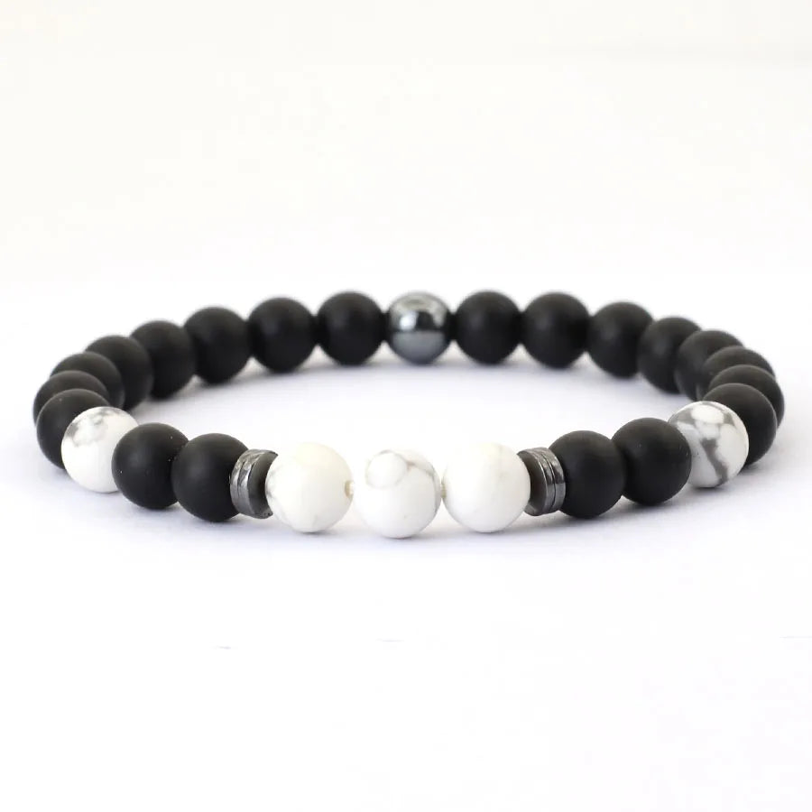 Herrenarmband Onyx & Tigerauge – 8 mm Natursteinarmband mit Hämatit