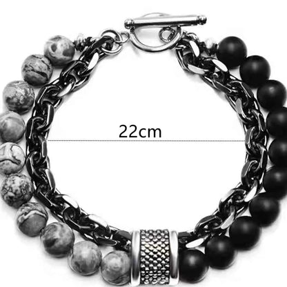 Herren Doppelarmband Schwarz – Perlen & Naturstein Punk Style