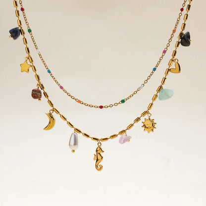 Goldene Charm Halskette – Perlen & Symbole Statement