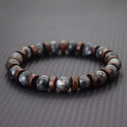 Armband Grau Holz kaufen | Herren Steinperlen Naturschmuck