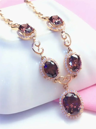 Necklace for Woman Plated 14K Rose Gold Inlaid Ruby Luxury Pendant Charm Elegant Wedding Engagement High Jewelry