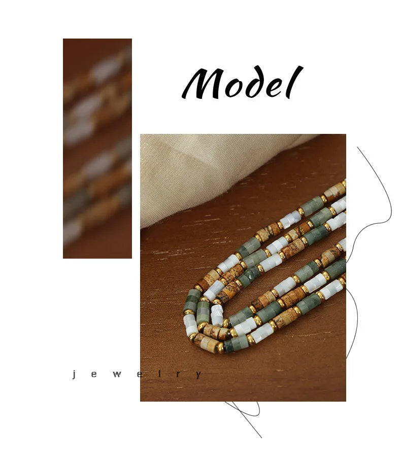 Women's Necklace with Retro Style Natural Stone Handmade Beads Fashionable and Versatile Jewelry Accessories