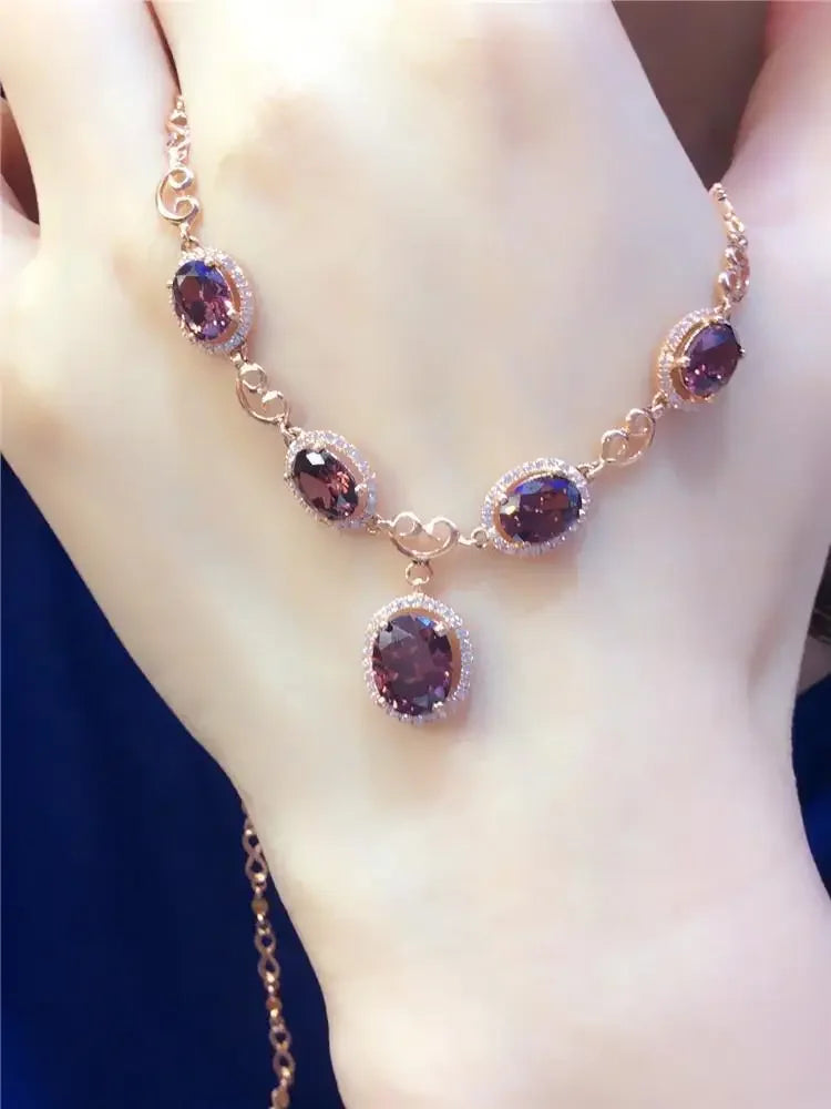 Necklace for Woman Plated 14K Rose Gold Inlaid Ruby Luxury Pendant Charm Elegant Wedding Engagement High Jewelry