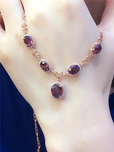 Necklace for Woman Plated 14K Rose Gold Inlaid Ruby Luxury Pendant Charm Elegant Wedding Engagement High Jewelry