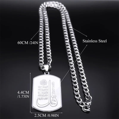 Islam Muslim Religious Verses Quran Necklace for Women Men Stainless Steel Silver Color Long Chain Necklaces Jewelry N3143S03