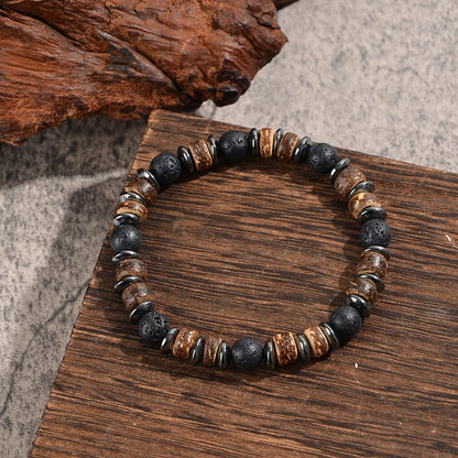Lava & Holzperlen Armband mit Hämatit – Herren Naturstein
