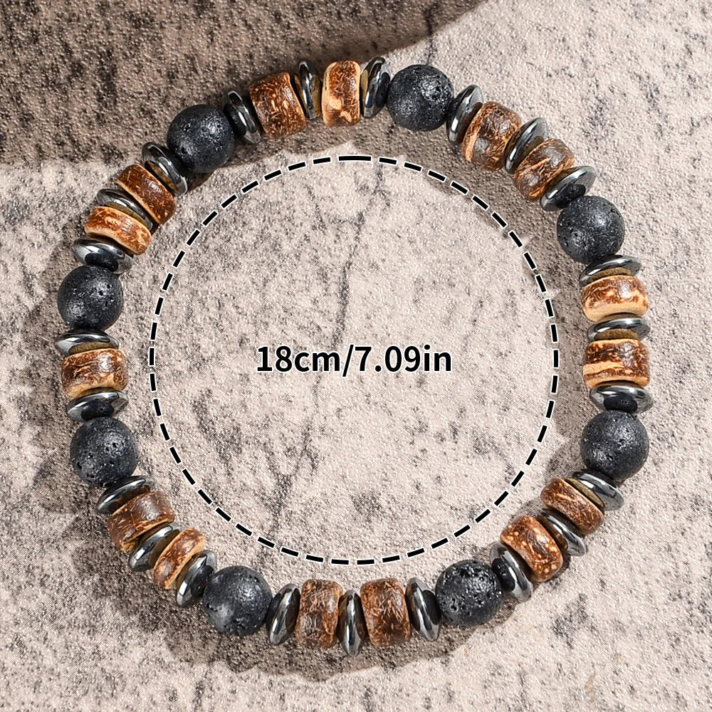 Lava & Holzperlen Armband mit Hämatit – Herren Naturstein
