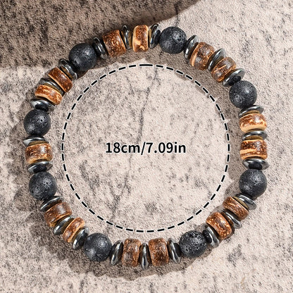 Lava & Holzperlen Armband mit Hämatit – Herren Naturstein