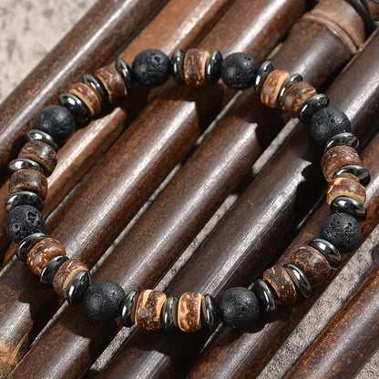 Lava & Holzperlen Armband mit Hämatit – Herren Naturstein