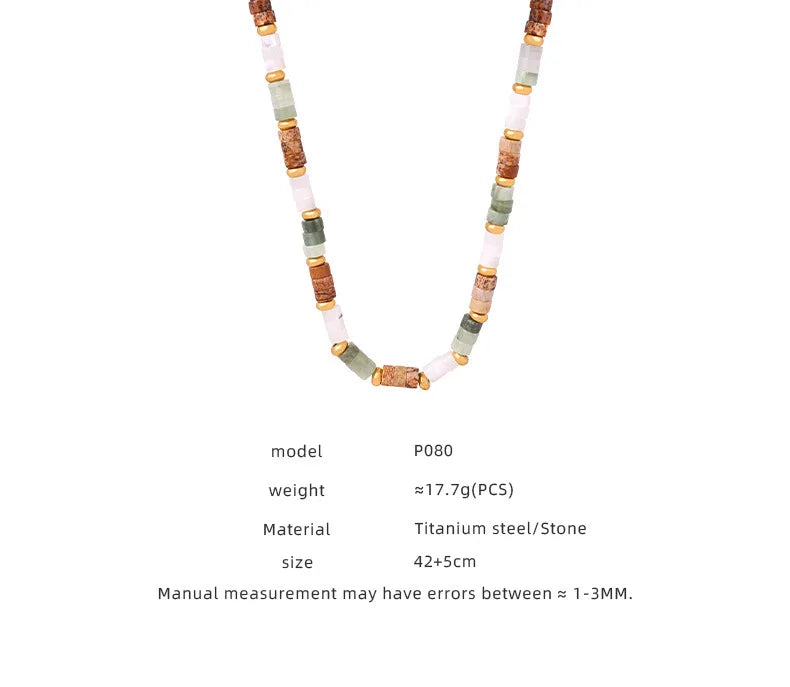 Women's Necklace with Retro Style Natural Stone Handmade Beads Fashionable and Versatile Jewelry Accessories