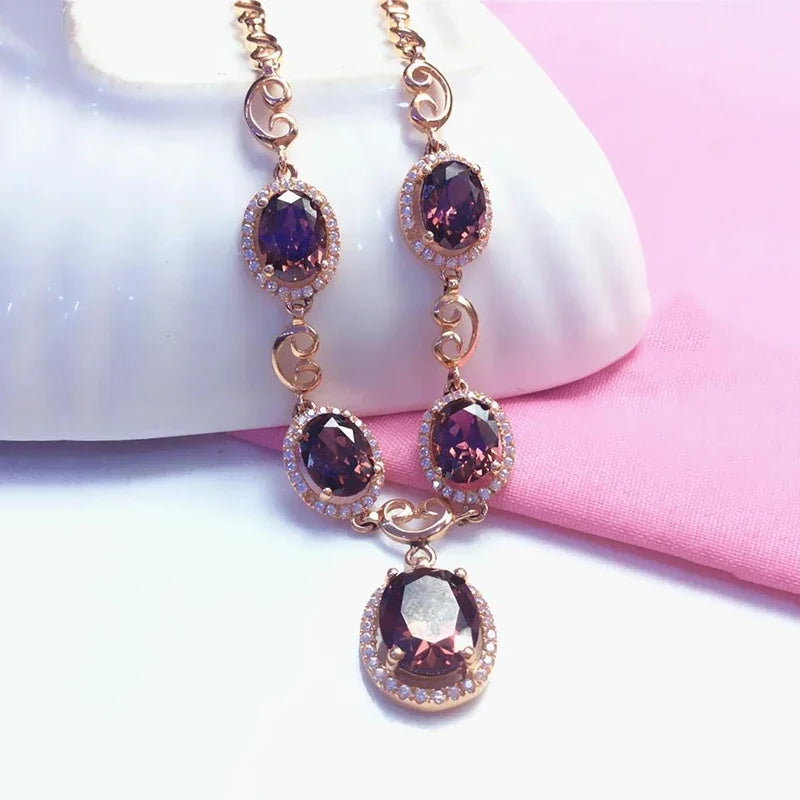 Necklace for Woman Plated 14K Rose Gold Inlaid Ruby Luxury Pendant Charm Elegant Wedding Engagement High Jewelry