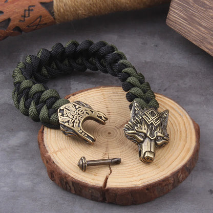 Wikinger Wolf Armband Edelstahl – Herren Kordelarmband