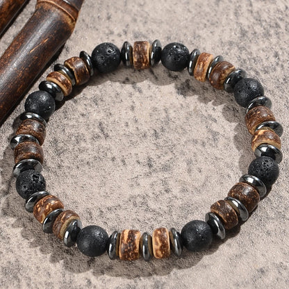 Lava & Holzperlen Armband mit Hämatit – Herren Naturstein