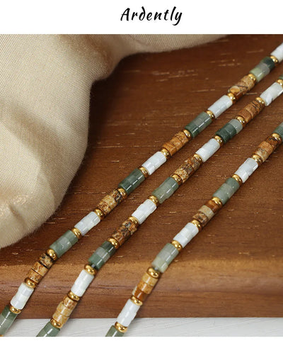 Women's Necklace with Retro Style Natural Stone Handmade Beads Fashionable and Versatile Jewelry Accessories