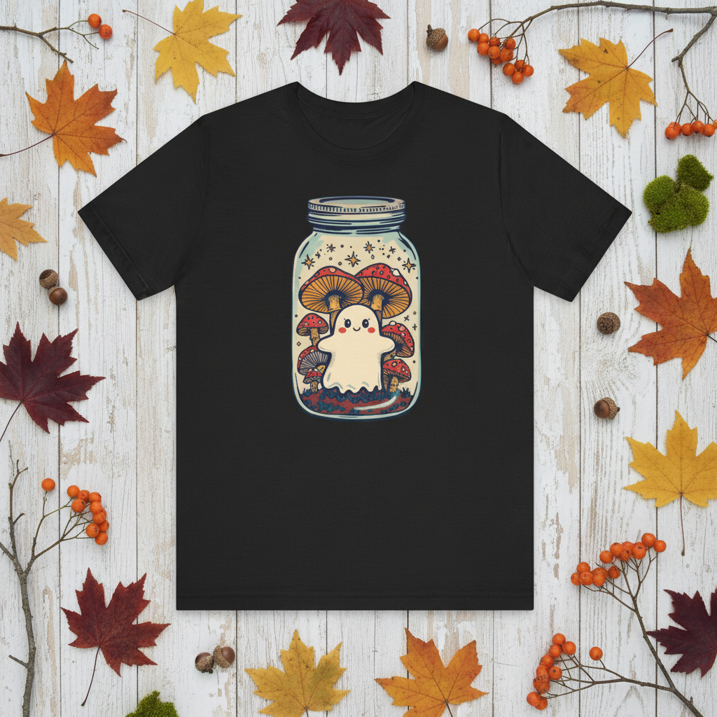 Whimsical Ghost Tee Flatlay mit Herbstdeko