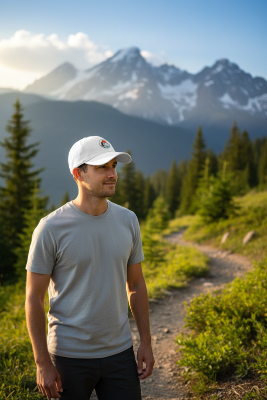 Mann trägt Mountain Horizon Basecap outdoor