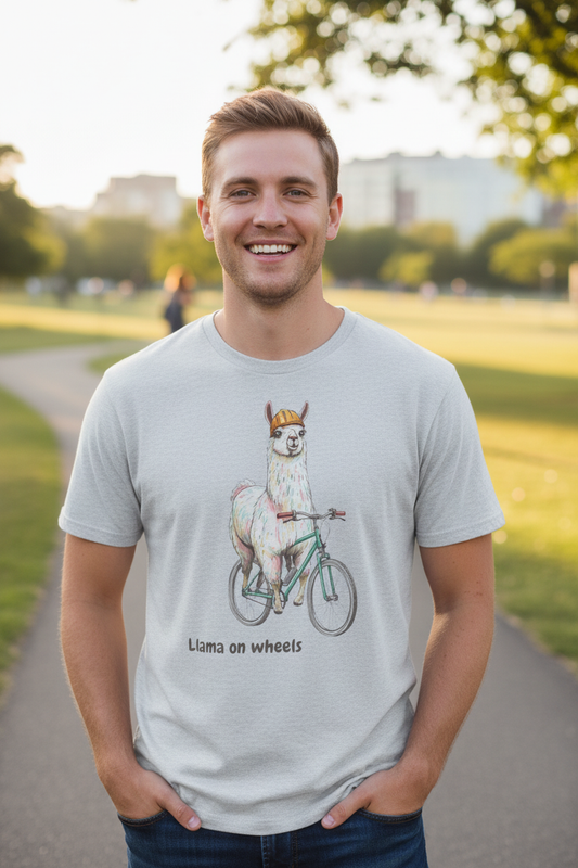 Mann trägt Llama on Wheels T-Shirt