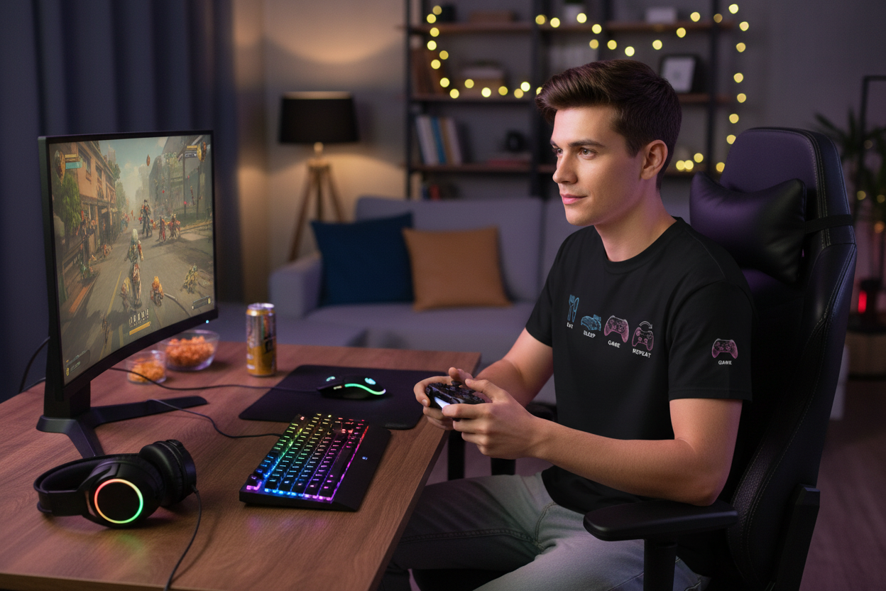 Eat Sleep Game Repeat Gaming T-Shirt